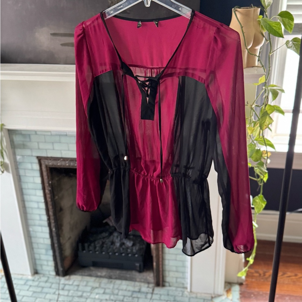 Forever 21 Sheer Black and Pink Blouse